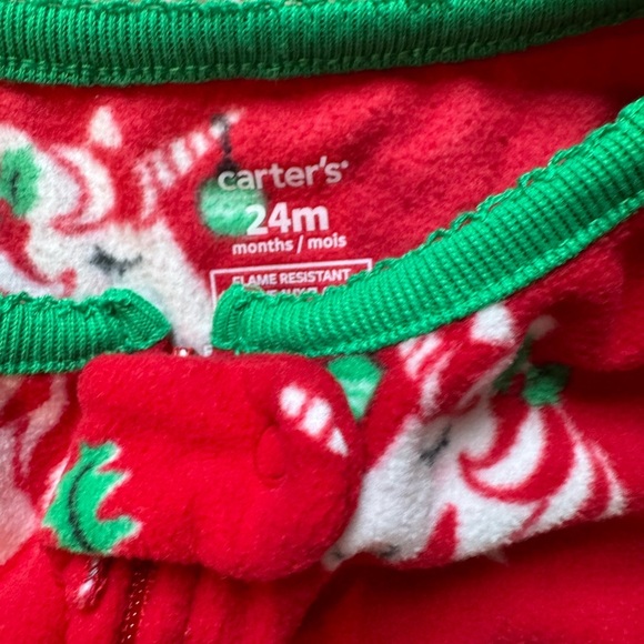 Carter’s Christmas Unicorn Fleece Pajamas Footed pajamas red holiday - 24 Months - Picture 4 of 8